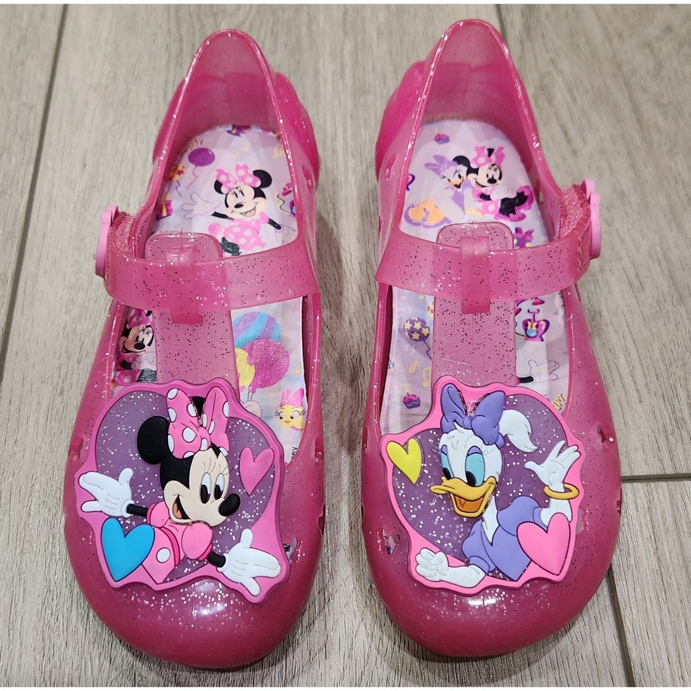 Disney Minnie Mouse Daisy Duck Girls 9 Pink Glitter Jelly Shoes Mary Jane